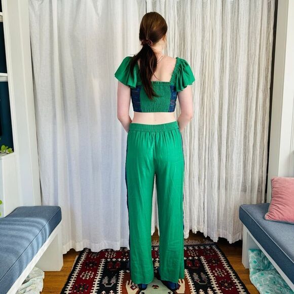 Rachel Zoe Linen Cropped Top and Pants Size Medium Green and Blue Set - Picture 3 of 8
